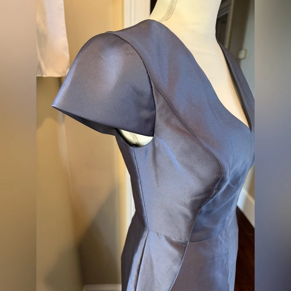 NWT Alfred Sung Cap Sleeve‎ V-Neck Satin Gown with Pockets Silverstone Size 4 - Picture 8 of 17